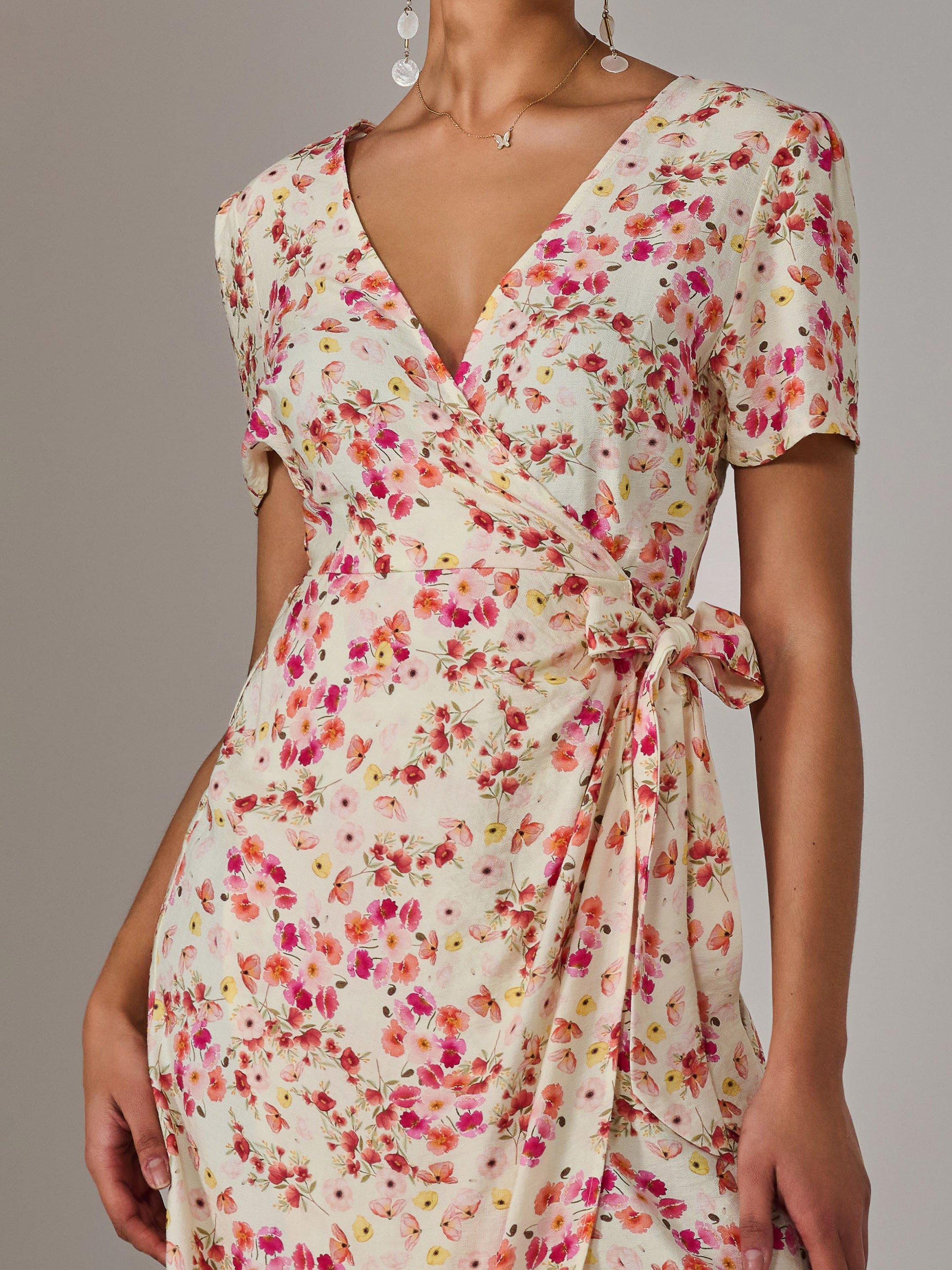 Product image 4 of 6, which shows Jolie Moi Floral Wrap Midaxi Dress, Pink, 6