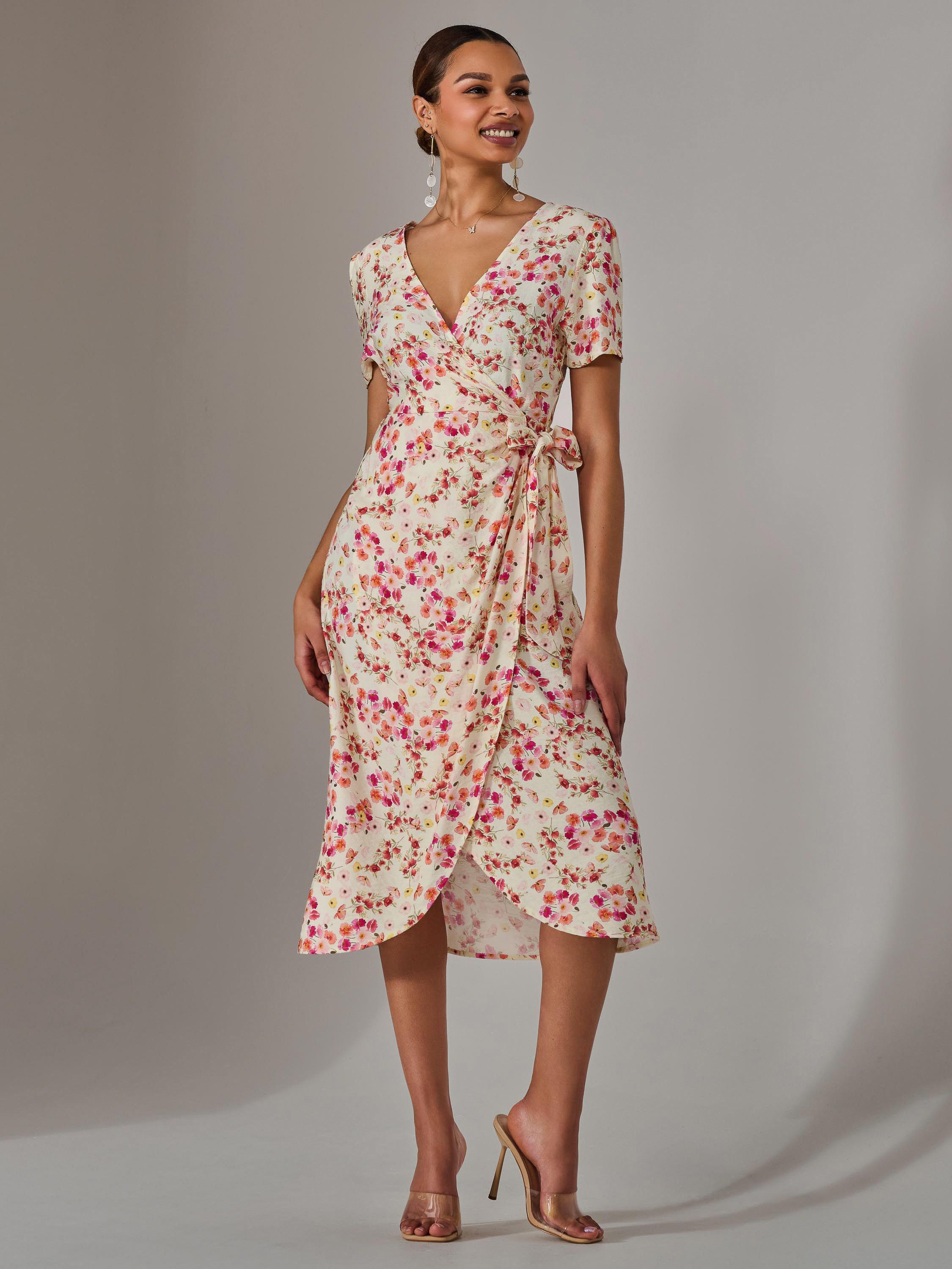 Product image 5 of 6, which shows Jolie Moi Floral Wrap Midaxi Dress, Pink, 6