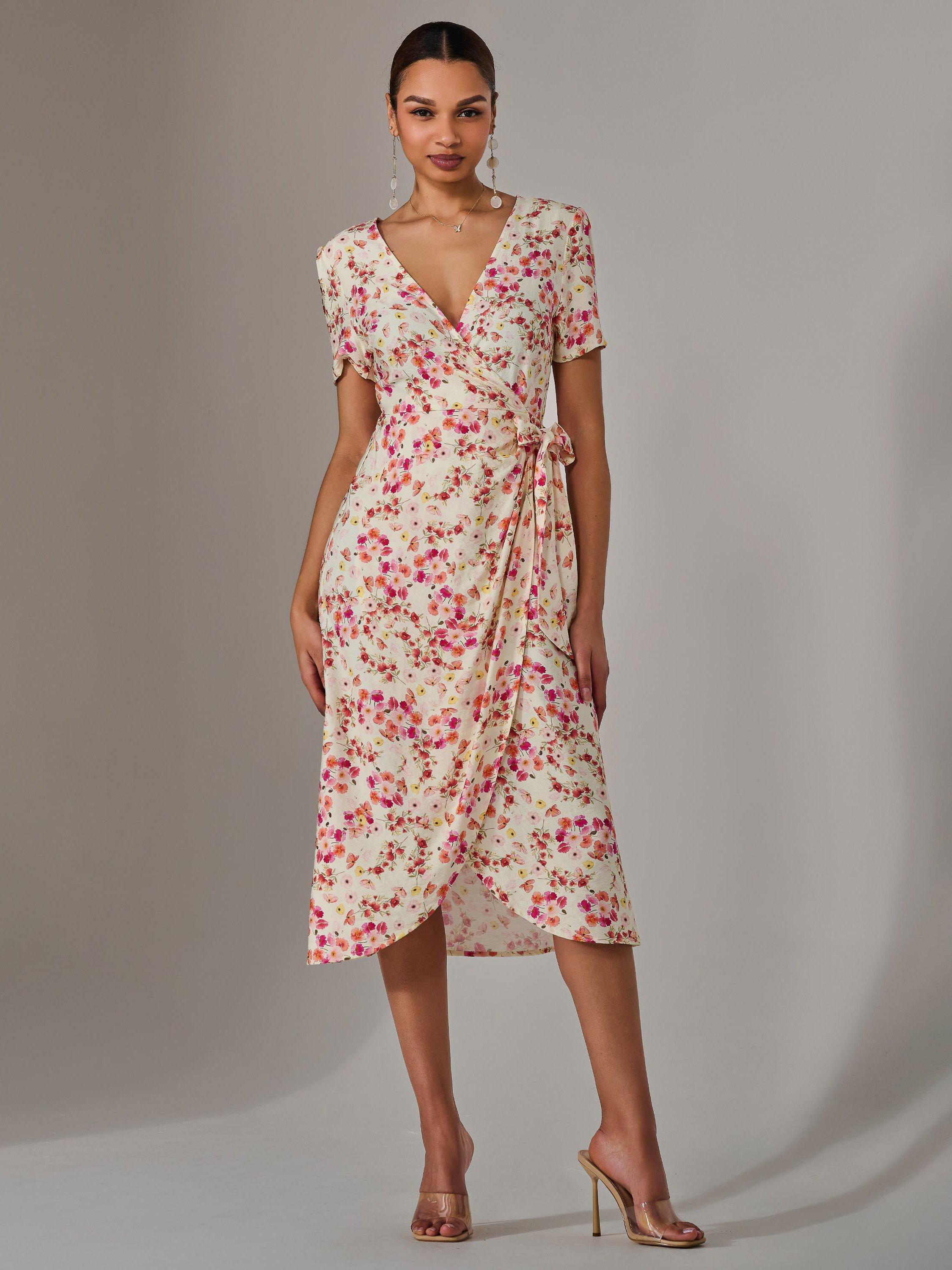 Product image 6 of 6, which shows Jolie Moi Floral Wrap Midaxi Dress, Pink, 6