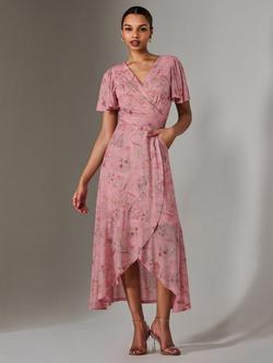 Jolie Moi Floral Wrap Midaxi Dress, Pink, Pink
