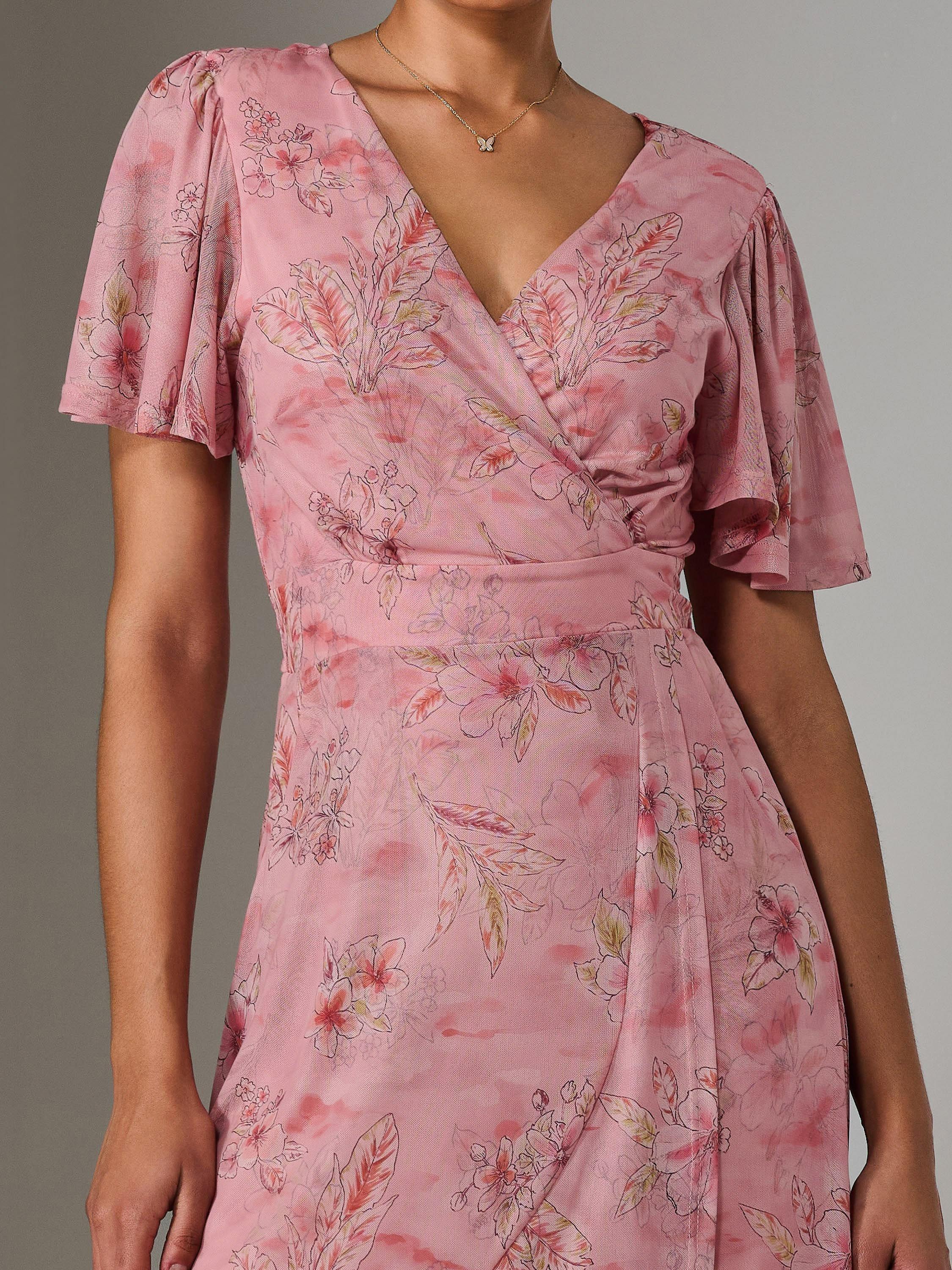 Product image 4 of 7, which shows Jolie Moi Floral Wrap Midaxi Dress, Pink, 8