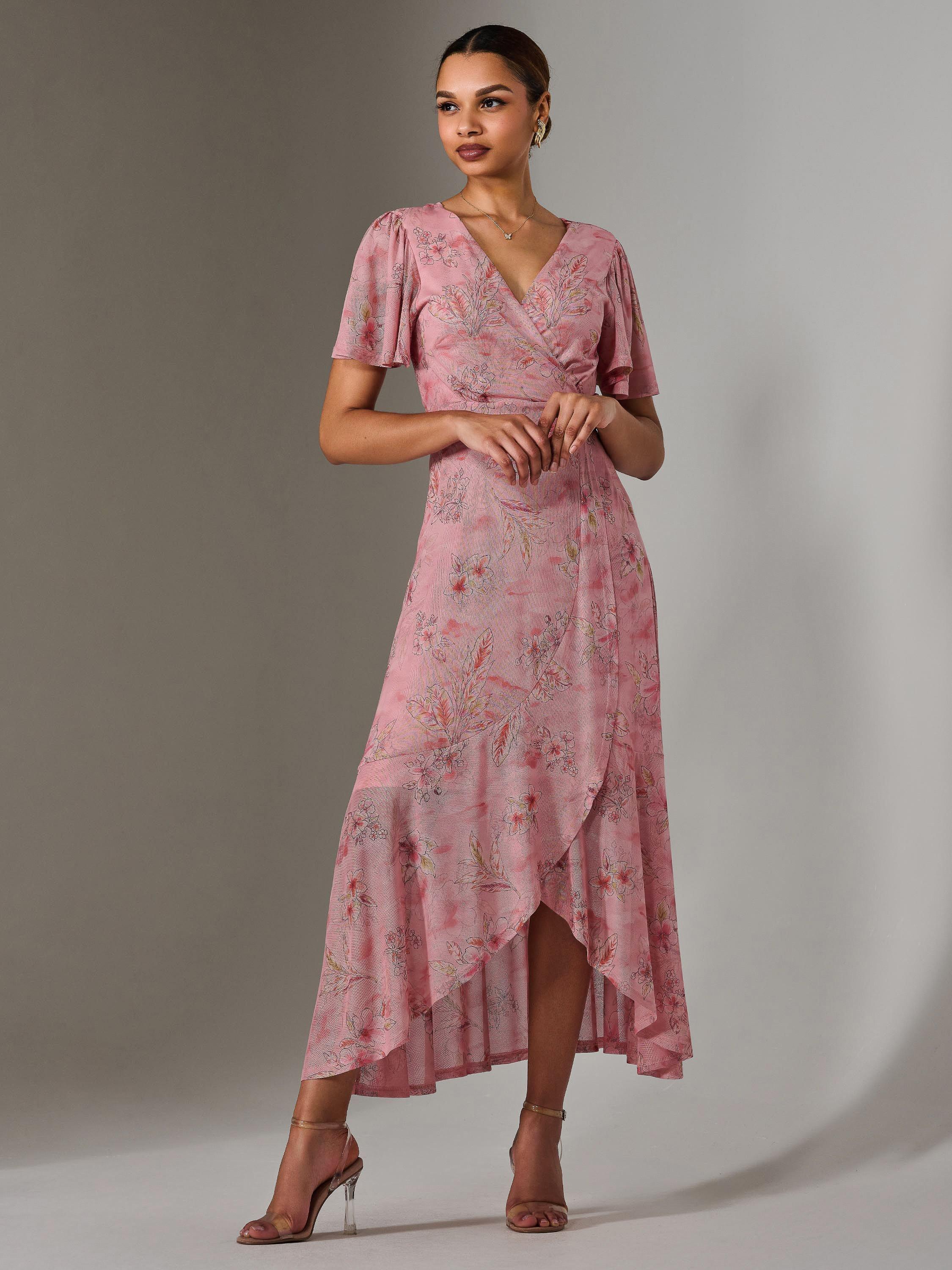 Product image 6 of 7, which shows Jolie Moi Floral Wrap Midaxi Dress, Pink, 8