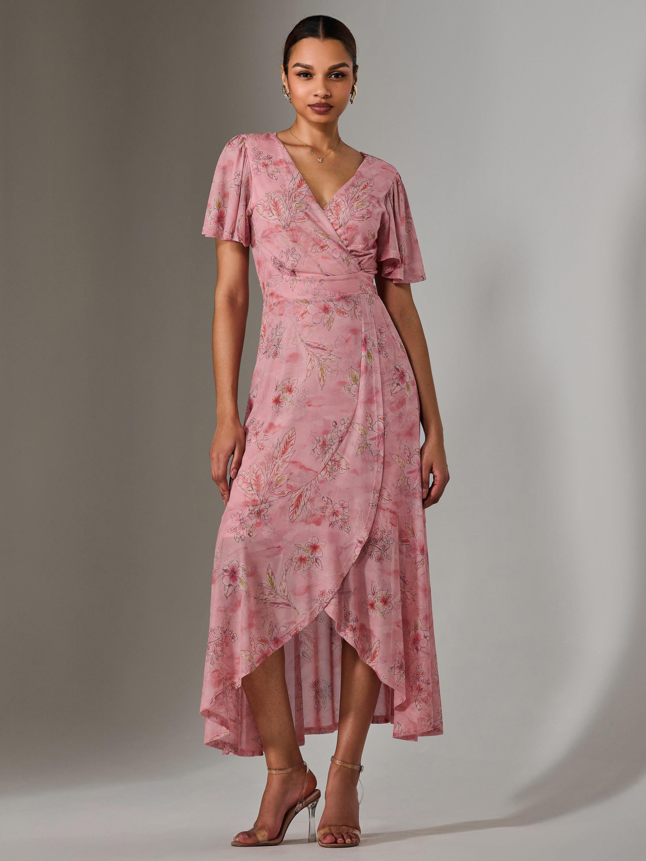 Product image 7 of 7, which shows Jolie Moi Floral Wrap Midaxi Dress, Pink, 8