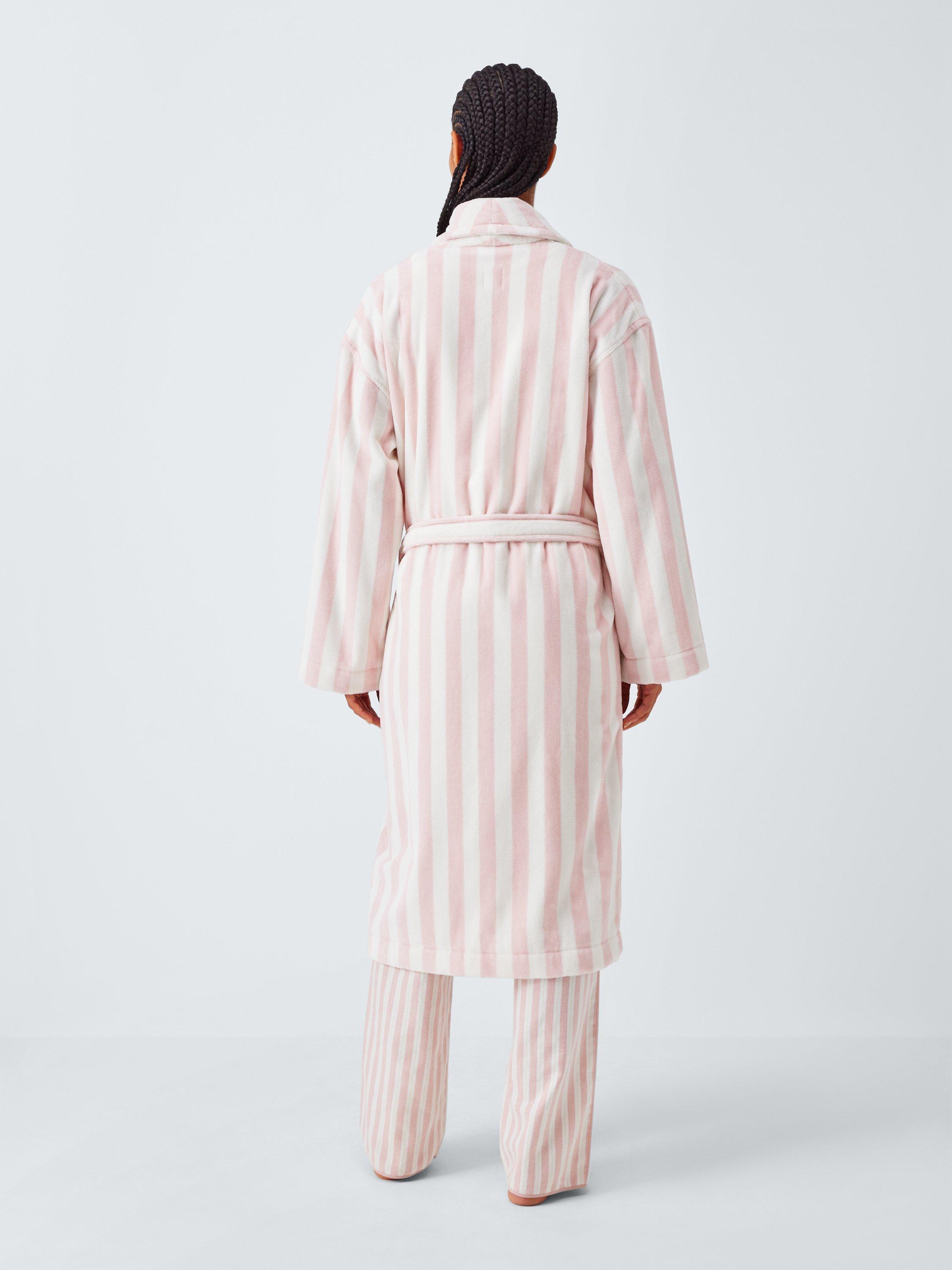 Product image 2 of 6, which shows John Lewis Stripe Towelling Dressing Gown, Pink/Ivory, S