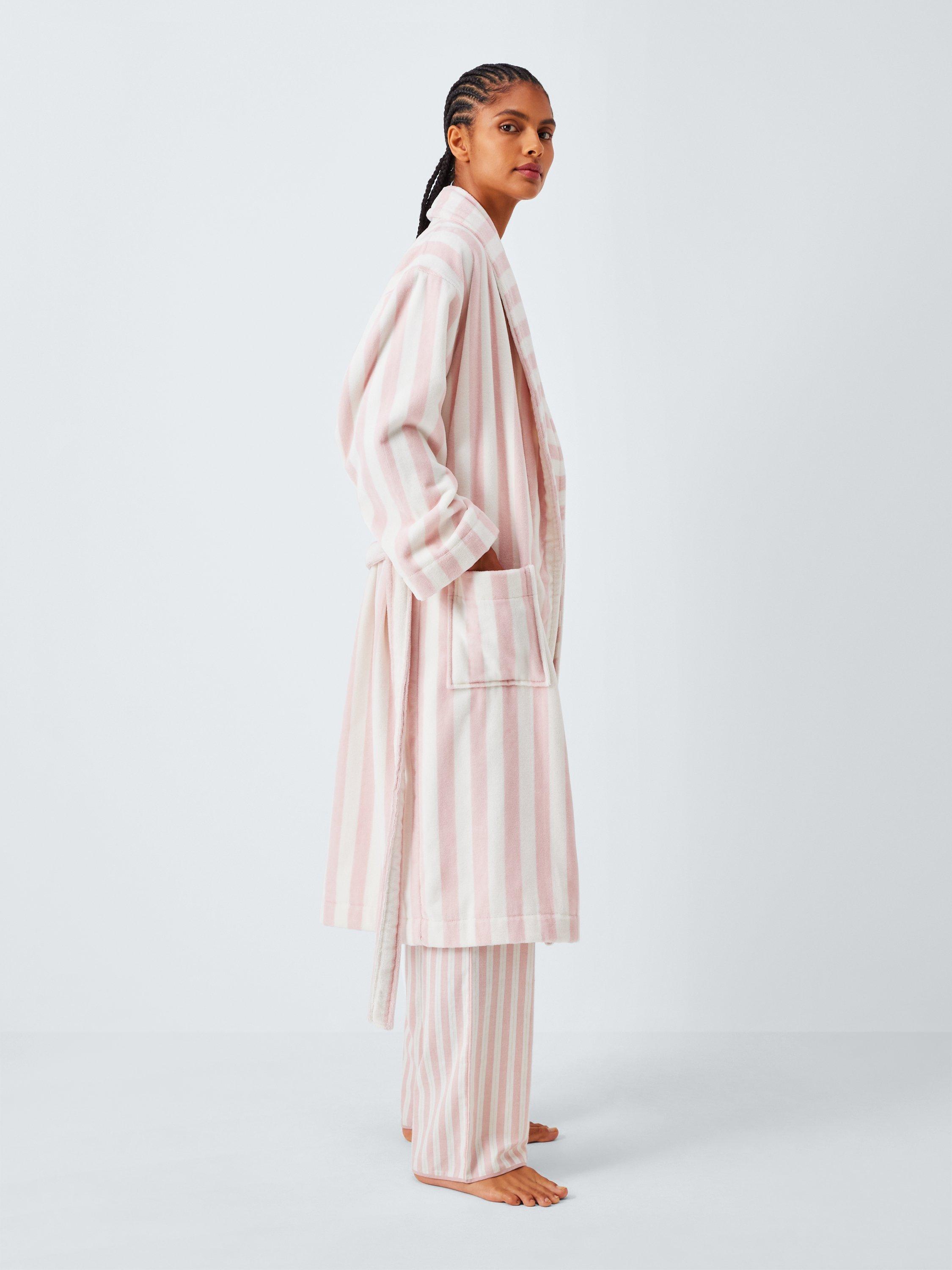Product image 3 of 6, which shows John Lewis Stripe Towelling Dressing Gown, Pink/Ivory, S