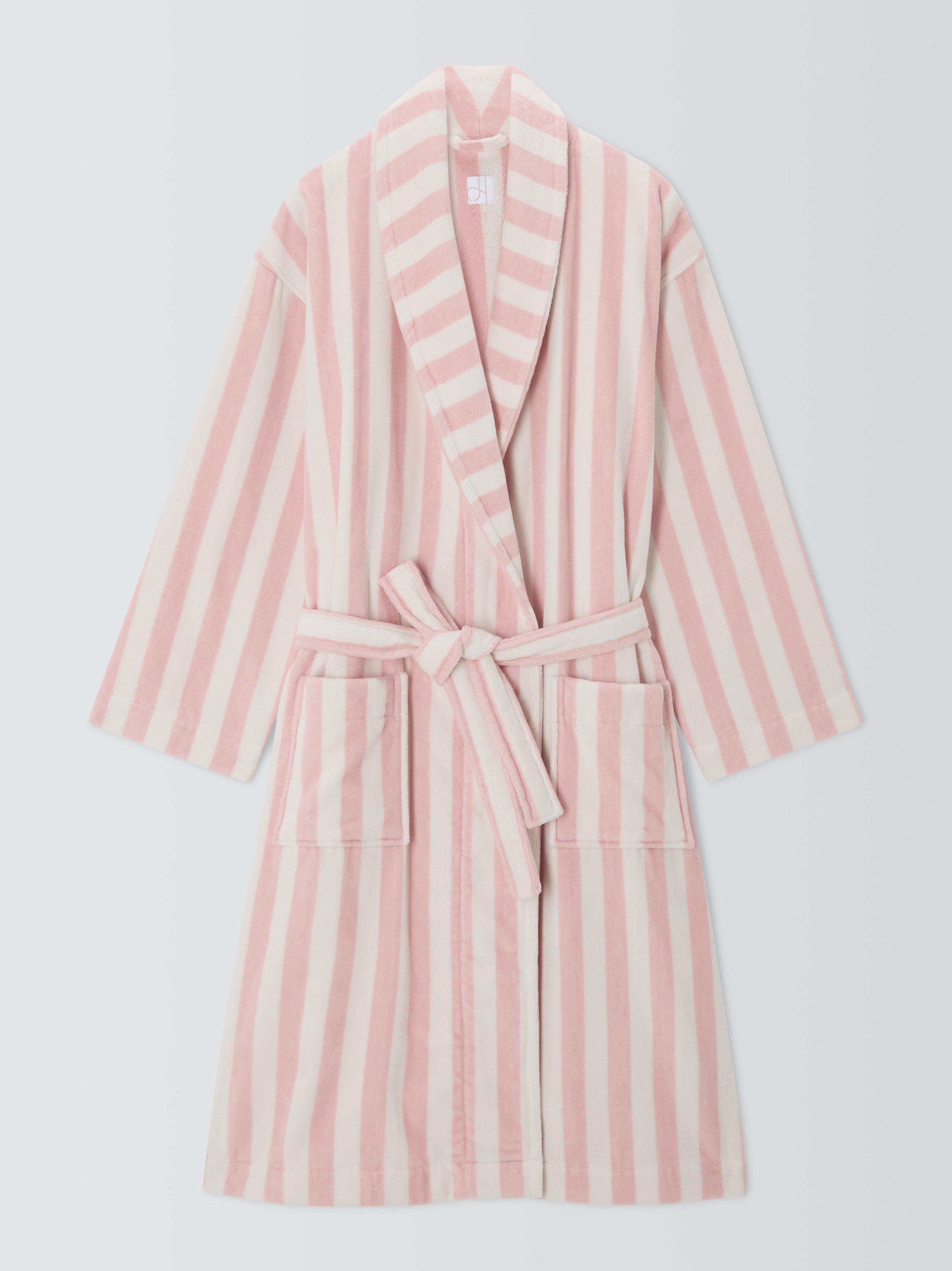 Product image 4 of 6, which shows John Lewis Stripe Towelling Dressing Gown, Pink/Ivory, S
