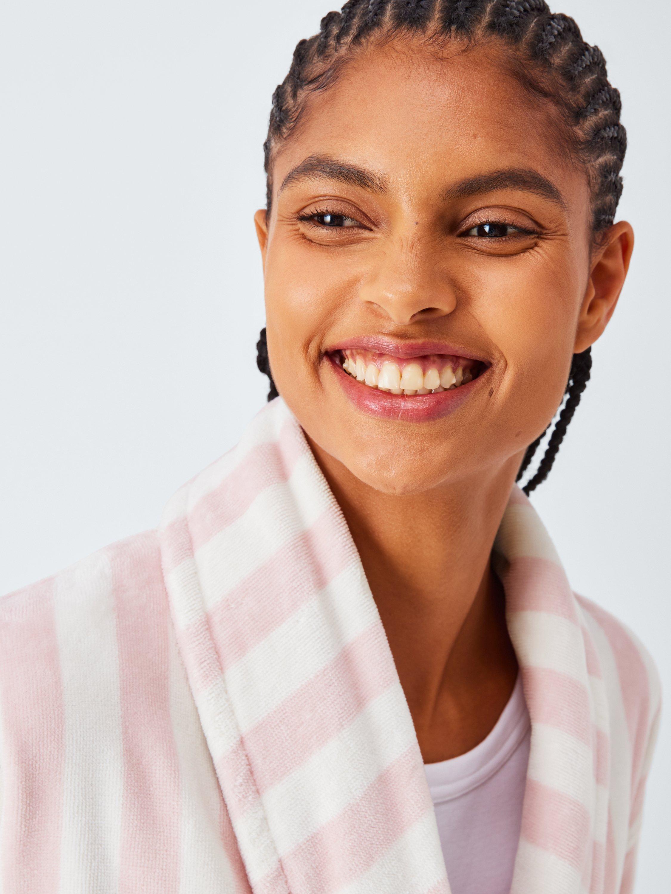 Product image 5 of 6, which shows John Lewis Stripe Towelling Dressing Gown, Pink/Ivory, S