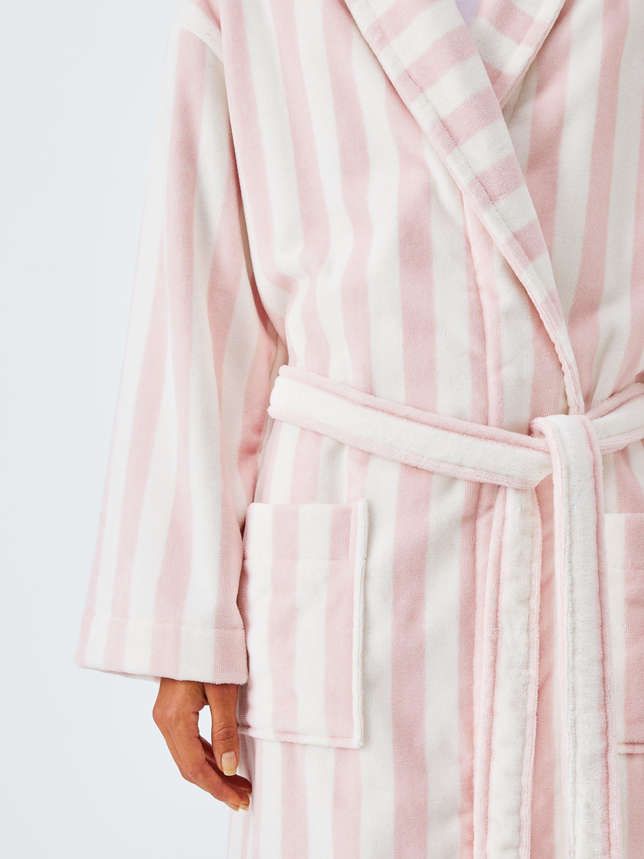 Product image 6 of 6, which shows John Lewis Stripe Towelling Dressing Gown, Pink/Ivory, S