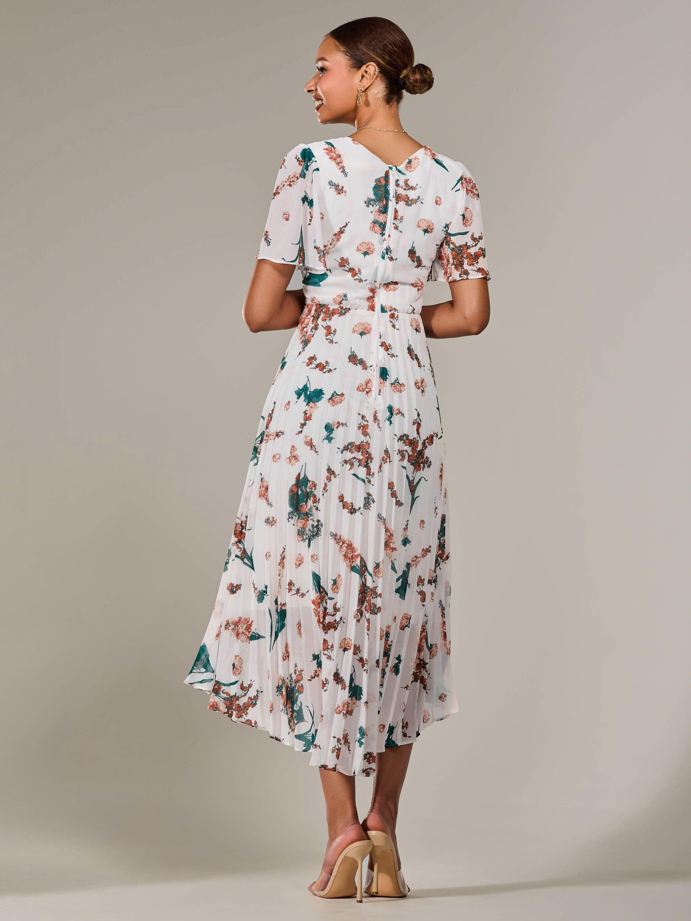 Product image 2 of 7, which shows Jolie Moi Floral Pleated Dress, Beige, 8