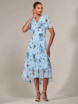 Jolie Moi Floral Pleated Dress, Blue/Multi, Blue/Multi