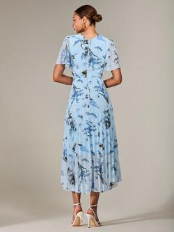 Jolie Moi Floral Pleated Dress, Blue/Multi - view 2, Blue/Multi