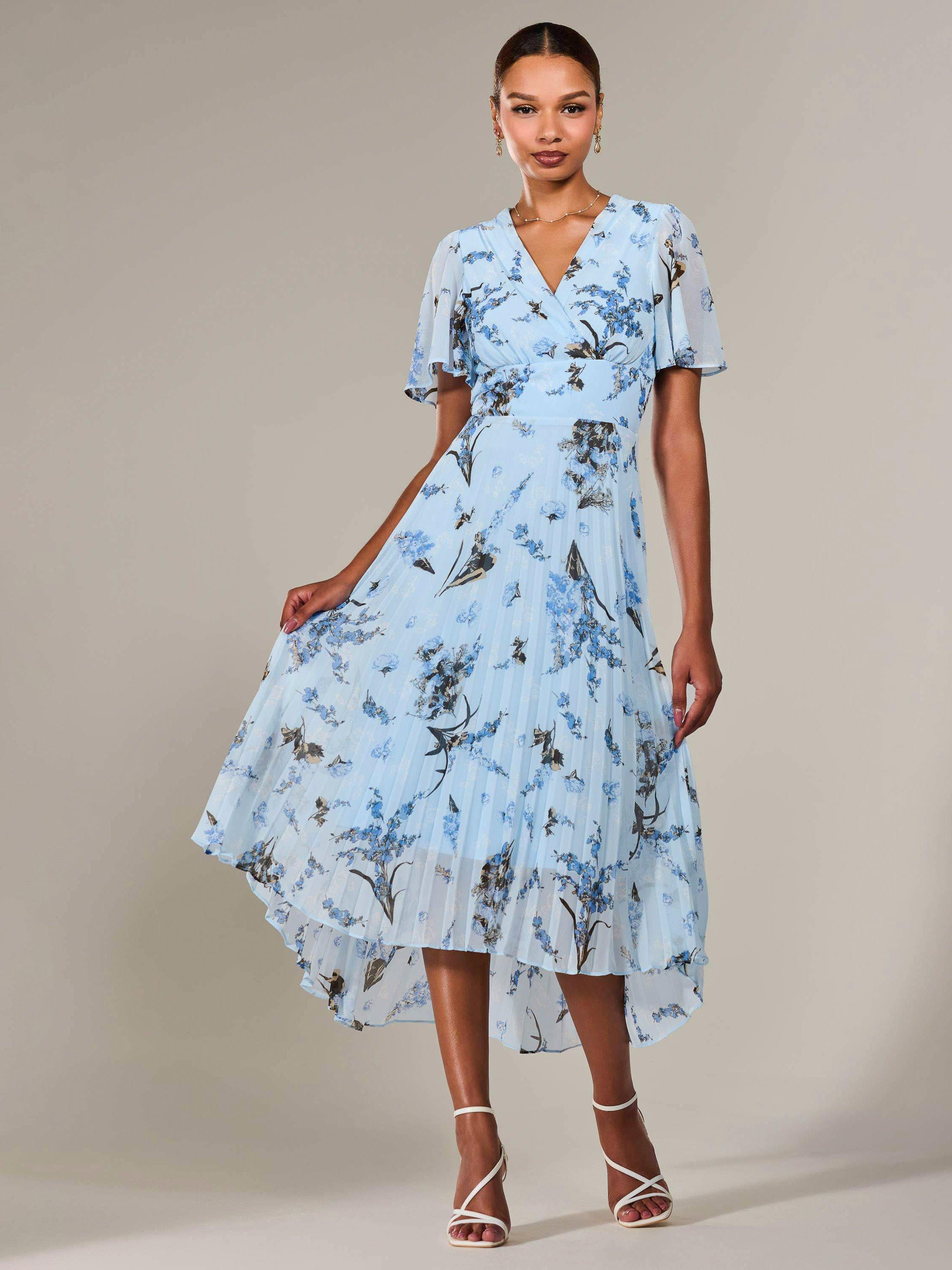 Product image 3 of 7, which shows Jolie Moi Floral Pleated Dress, Blue/Multi, 8