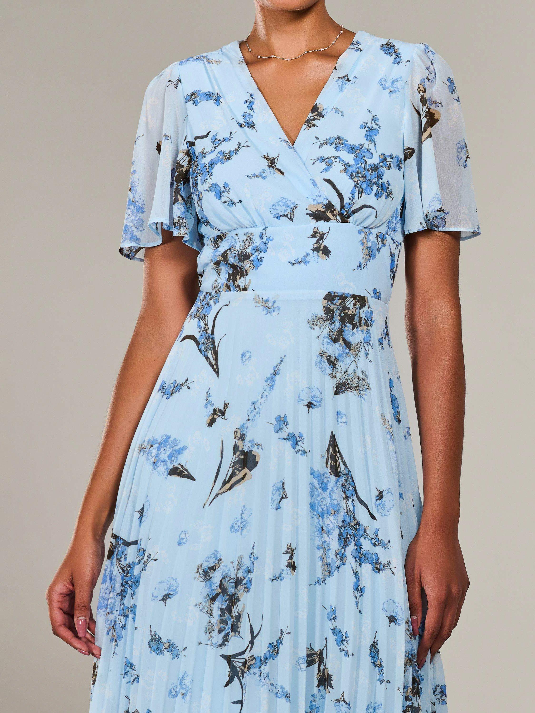Product image 4 of 7, which shows Jolie Moi Floral Pleated Dress, Blue/Multi, 8