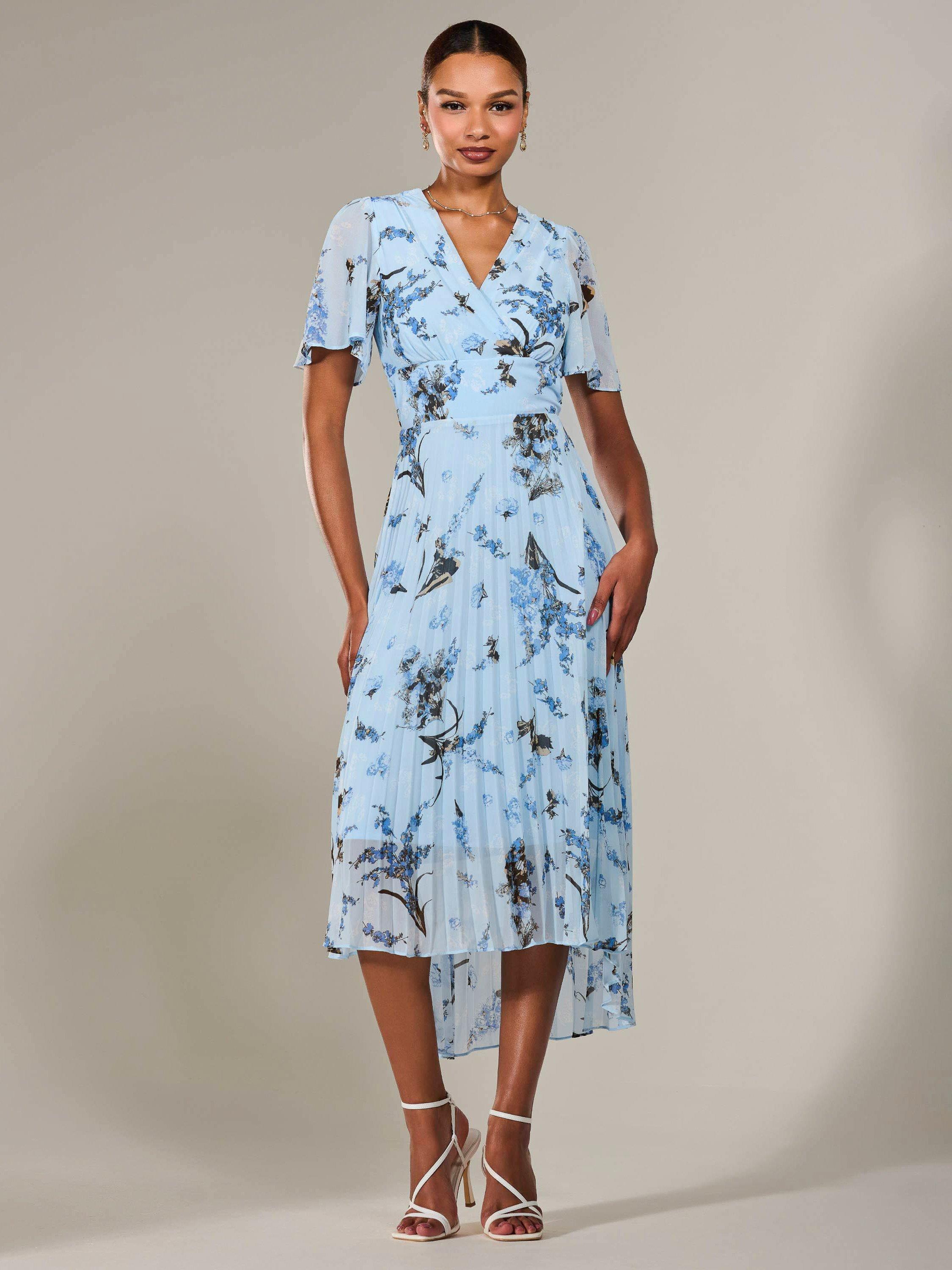 Product image 5 of 7, which shows Jolie Moi Floral Pleated Dress, Blue/Multi, 8