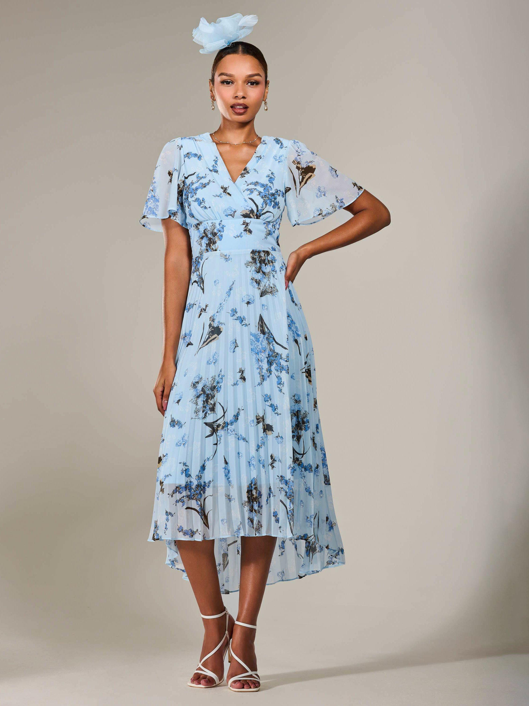 Product image 6 of 7, which shows Jolie Moi Floral Pleated Dress, Blue/Multi, 8