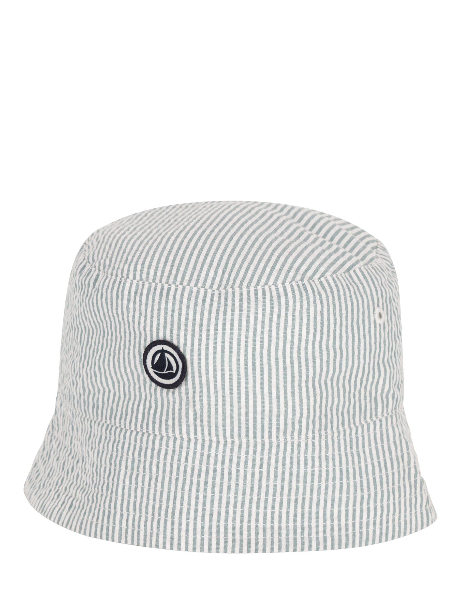 Product image 1 of 2, which shows Petit Bateau Kids' Cotton Stripe Sun Hat, Marshmallow/Brut, 10-12 years