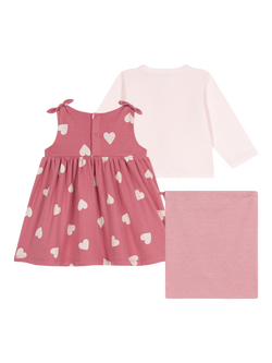 Petit Bateau Baby Heart Dress & Cardigan Set, Rosewood/Multico - view 2, Rosewood/Multico