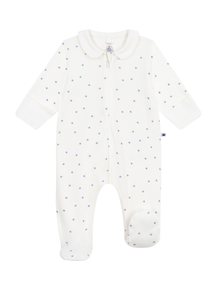 Petit Bateau Baby Stars Zip-Up Sleepsuit, Marshmallow/Alaska, Marshmallow/Alaska