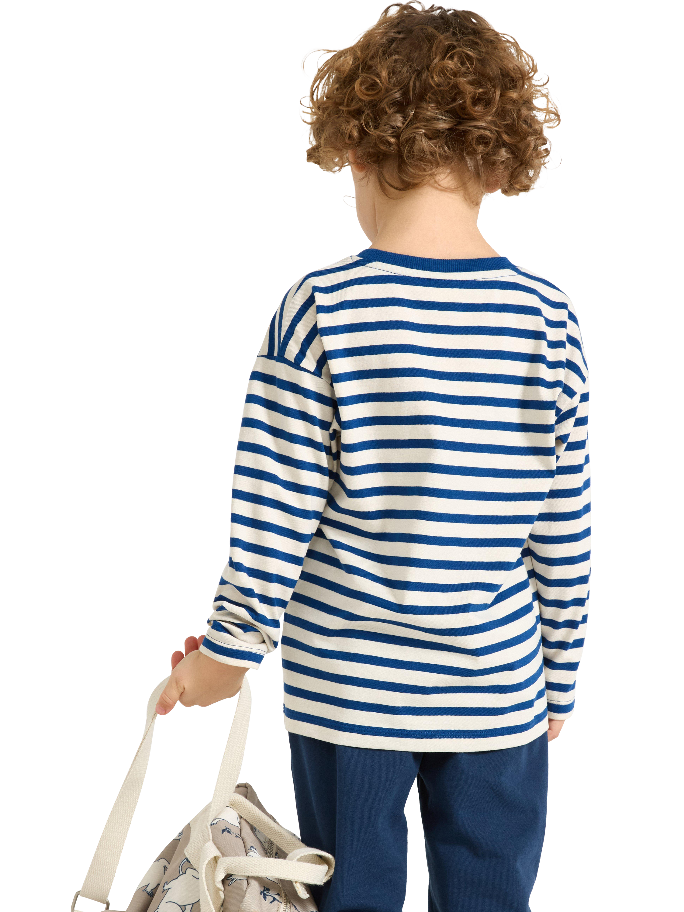 Product image 2 of 6, which shows Lindex Baby Cotton Stripe Moomin Print Long Sleeve T-Shirt, Dark Blue, 2-3 years