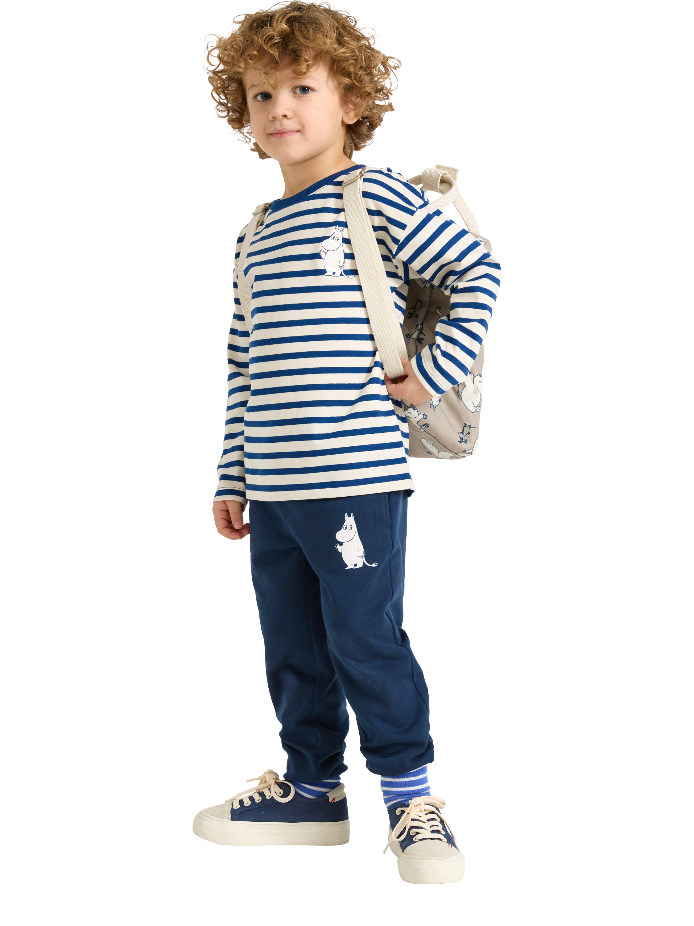 Product image 3 of 6, which shows Lindex Baby Cotton Stripe Moomin Print Long Sleeve T-Shirt, Dark Blue, 2-3 years
