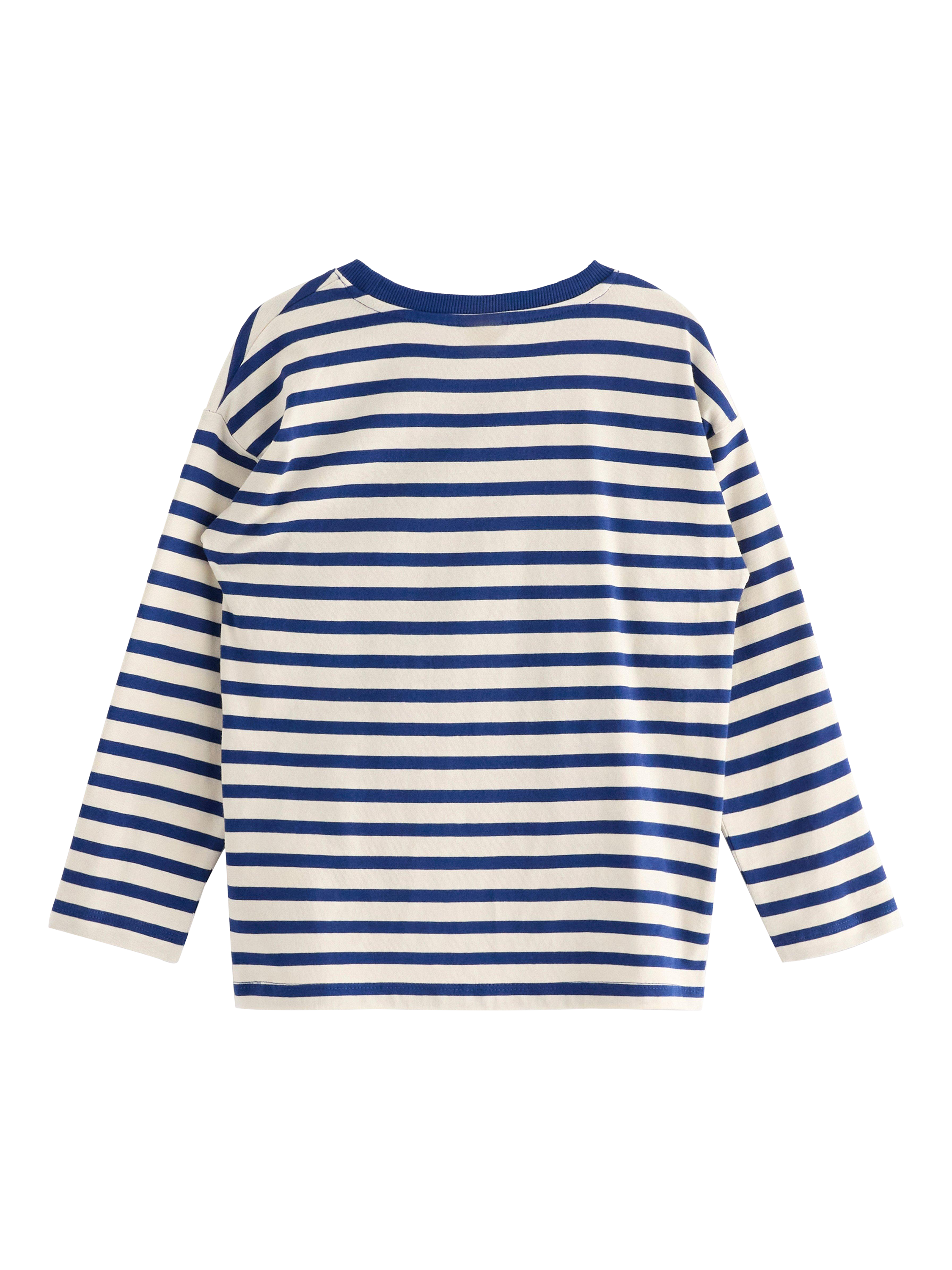 Product image 5 of 6, which shows Lindex Baby Cotton Stripe Moomin Print Long Sleeve T-Shirt, Dark Blue, 2-3 years