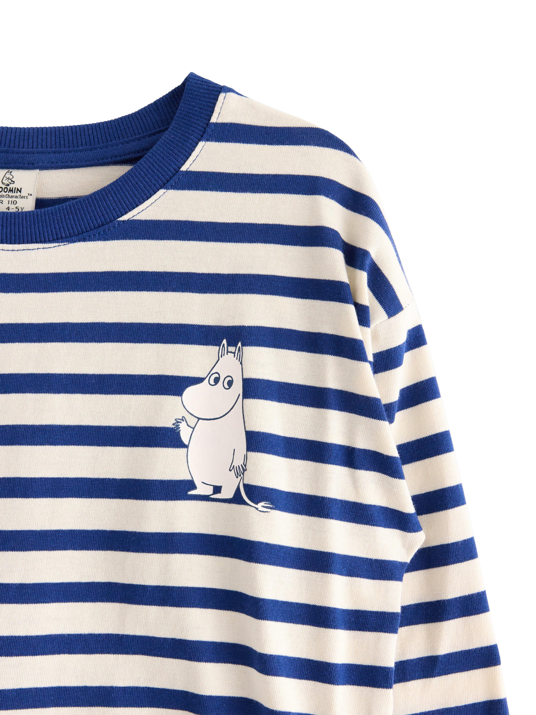 Product image 6 of 6, which shows Lindex Baby Cotton Stripe Moomin Print Long Sleeve T-Shirt, Dark Blue, 2-3 years