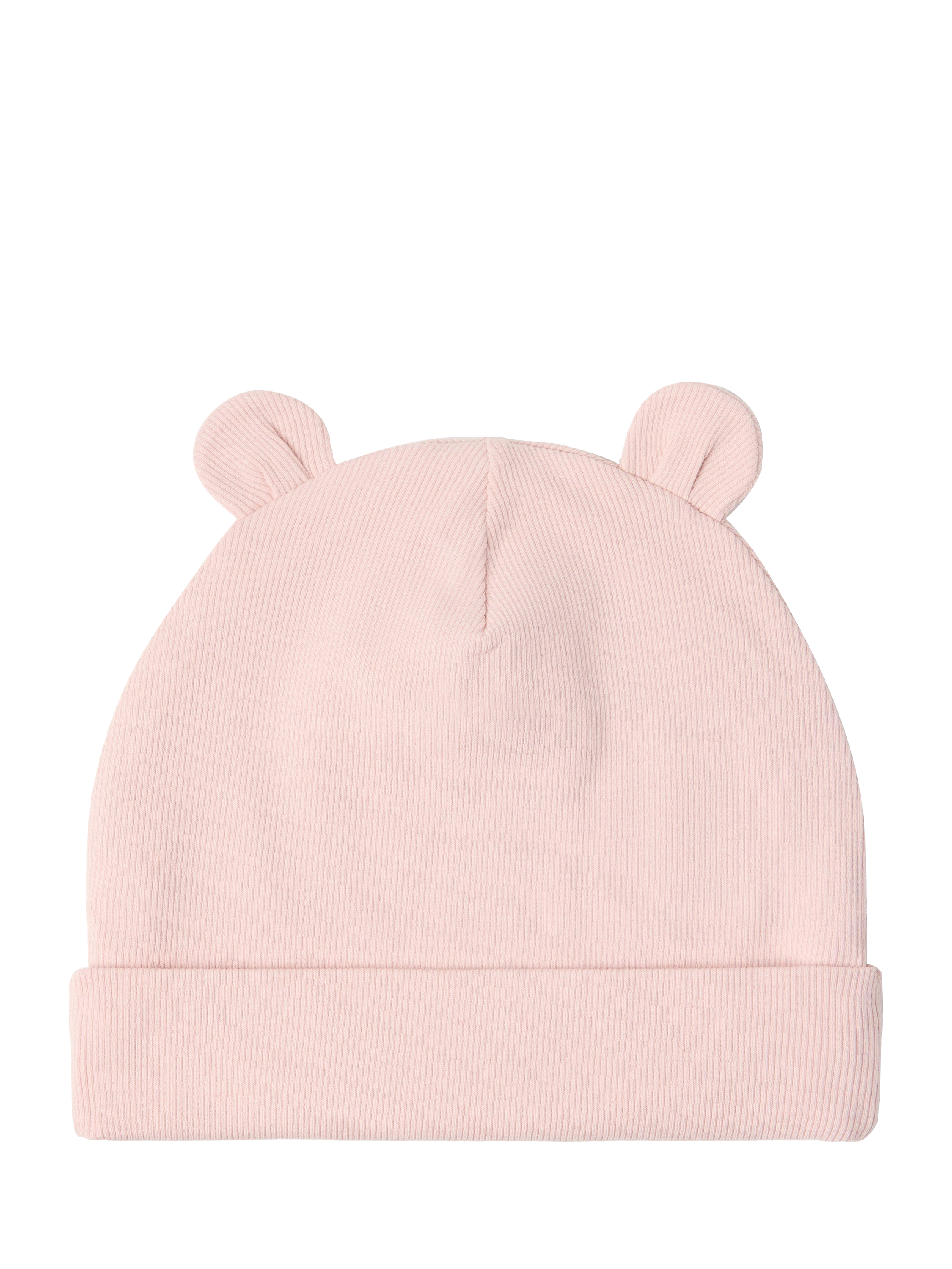 Product image 1 of 3, which shows Lindex Baby Rib 3D Ears Beanie Hat, Light Dusty Pink, 1-4 months