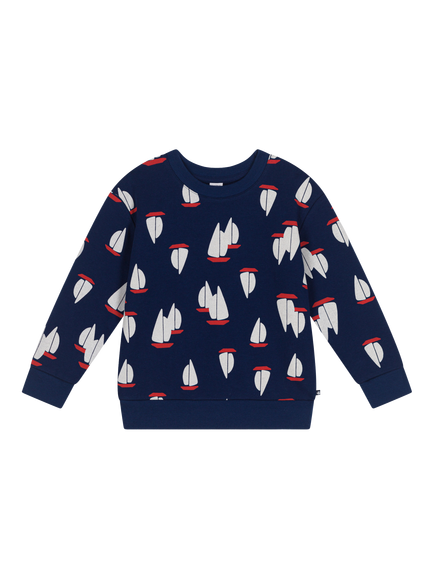 Petit Bateau Kids' Boat Print Sweatshirt, Medieval/Multico, Medieval/Multico
