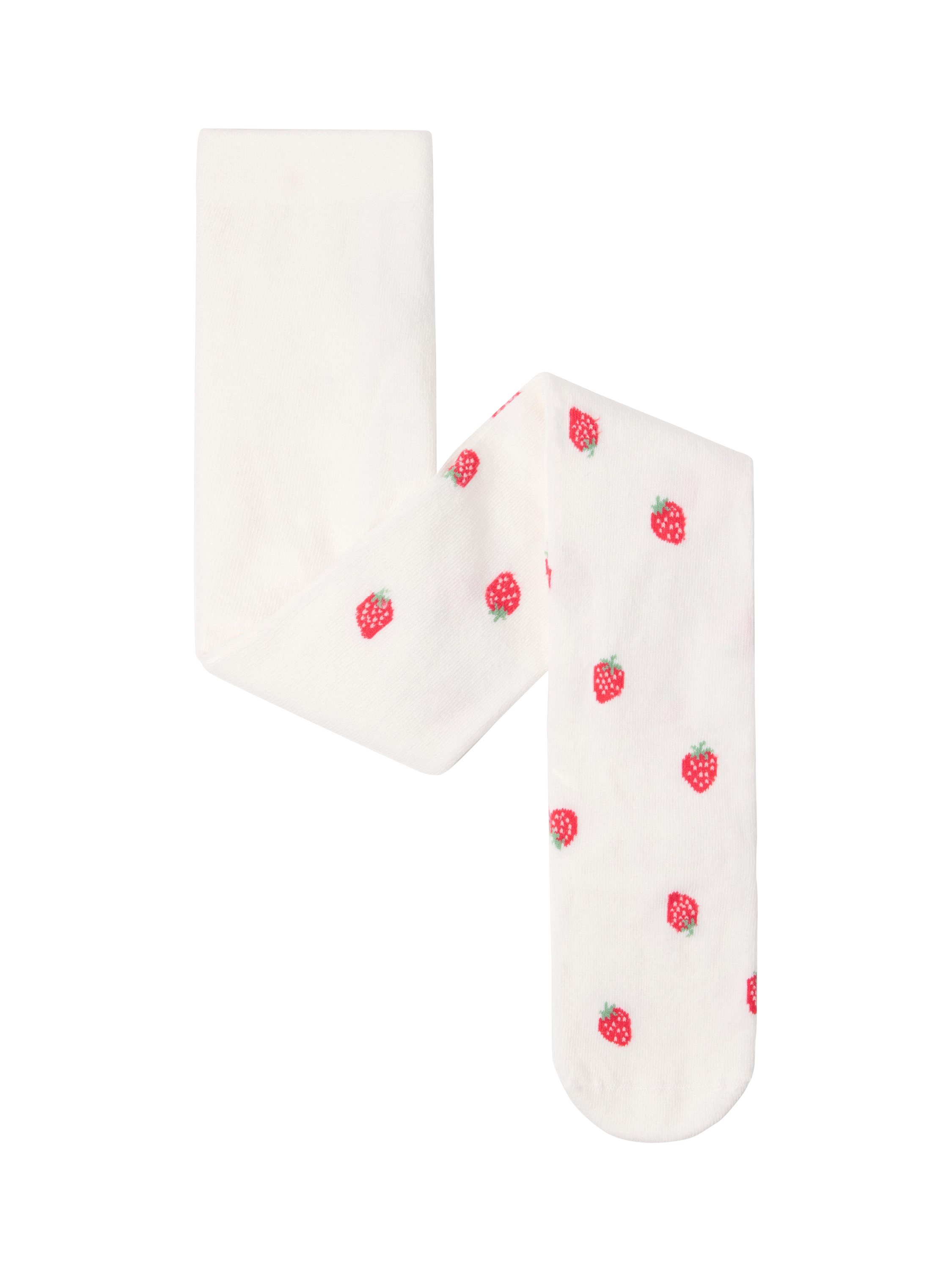 Product image 1 of 3, which shows Lindex Kids' Strawberry Print Tights, Off White, 2-4 years