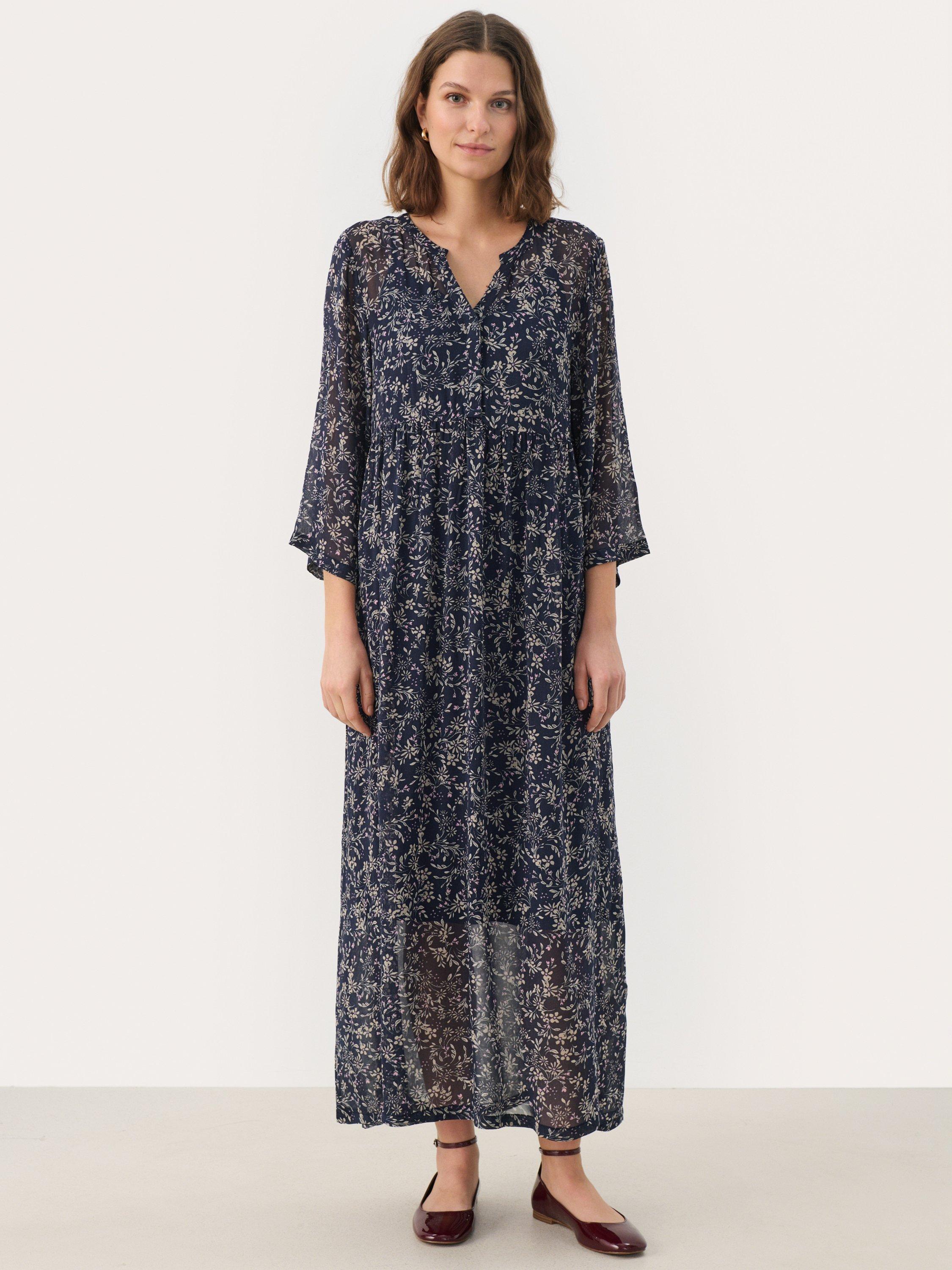 Product image 1 of 6, which shows Part Two Polonia Floral Dress, Dark Navy Scattered, 8