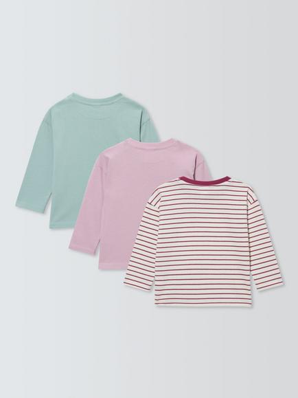 John Lewis Baby Cotton Long Sleeve T-Shirt, Pack of 3, Pink - view 2, Pink