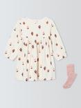 John Lewis Baby Floral Dress and Tights Set, White