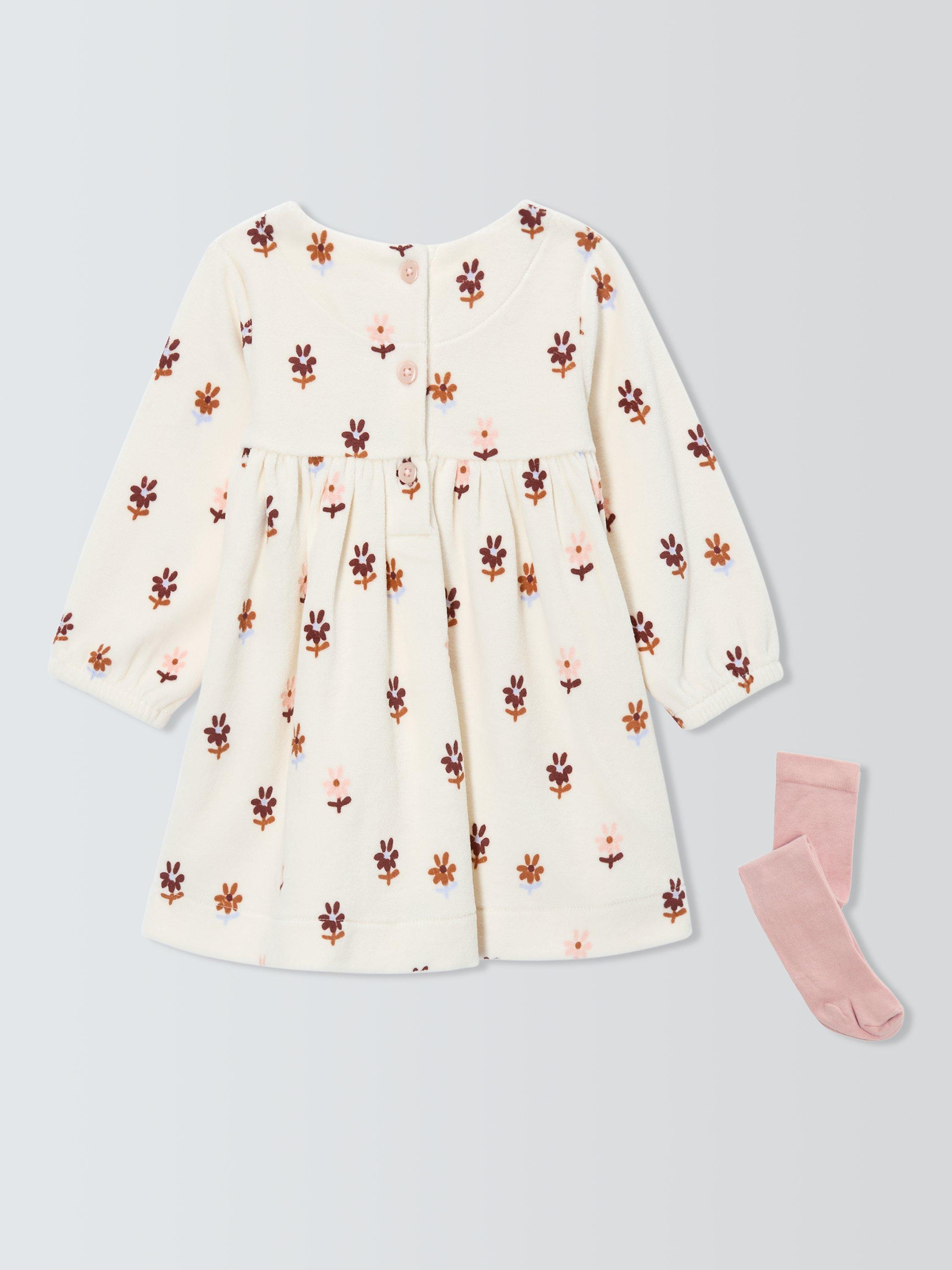 Product image 2 of 3, which shows John Lewis Baby Floral Dress and Tights Set, White, Newborn