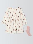John Lewis Baby Floral Dress and Tights Set, White