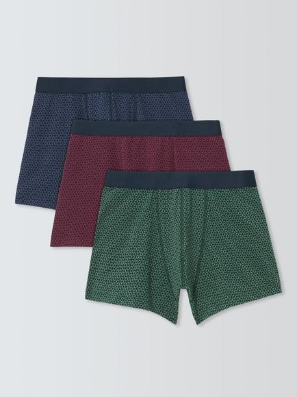 John Lewis Organic Cotton Geometric Pattern Trunks, Pack of 3, Multi, Multi