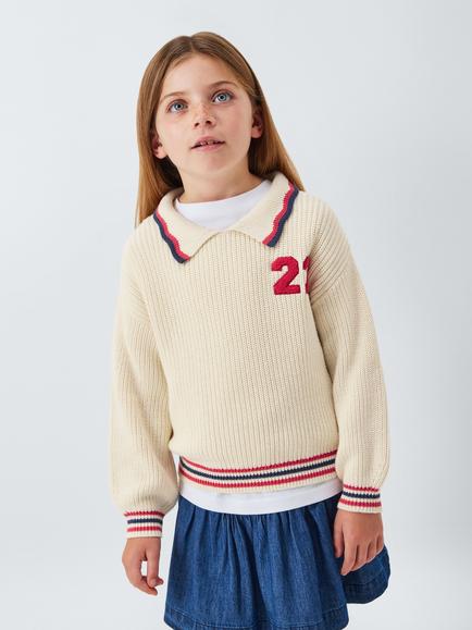 John Lewis Kids' Varsity Knit Jumper, Cream, Cream