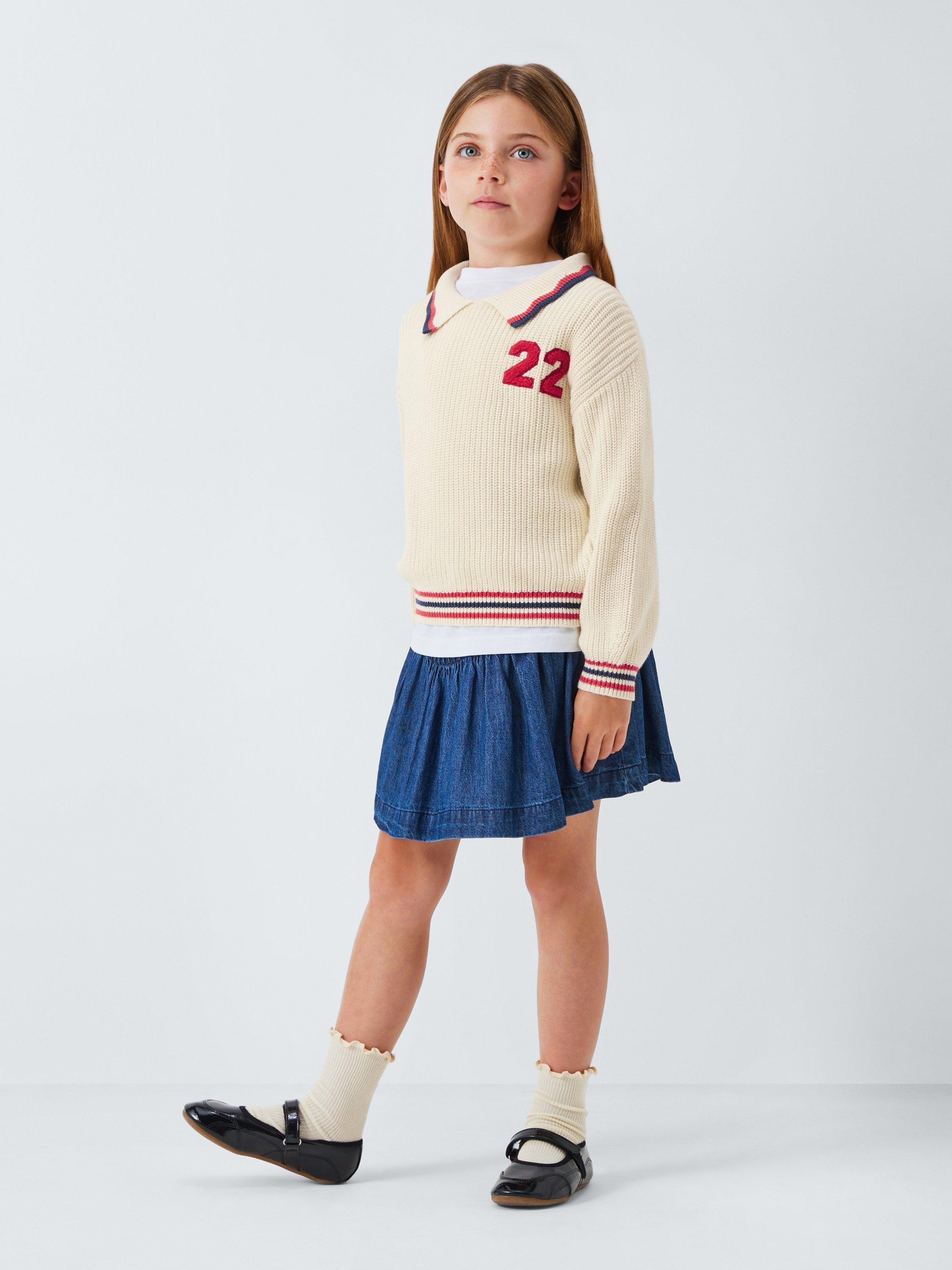 Product image 2 of 6, which shows John Lewis Kids' Varsity Knit Jumper, Cream, 3 years