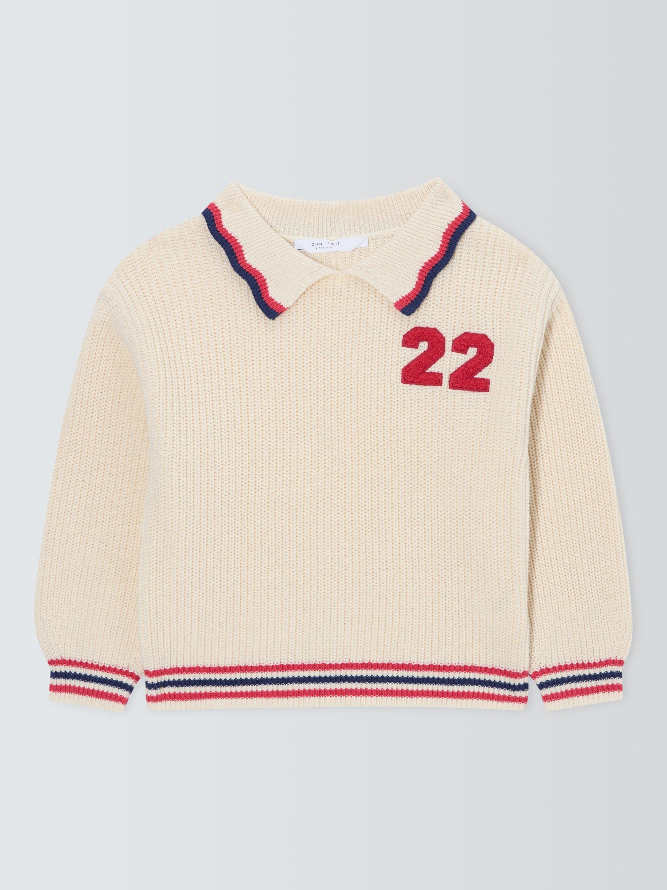 Product image 3 of 6, which shows John Lewis Kids' Varsity Knit Jumper, Cream, 3 years