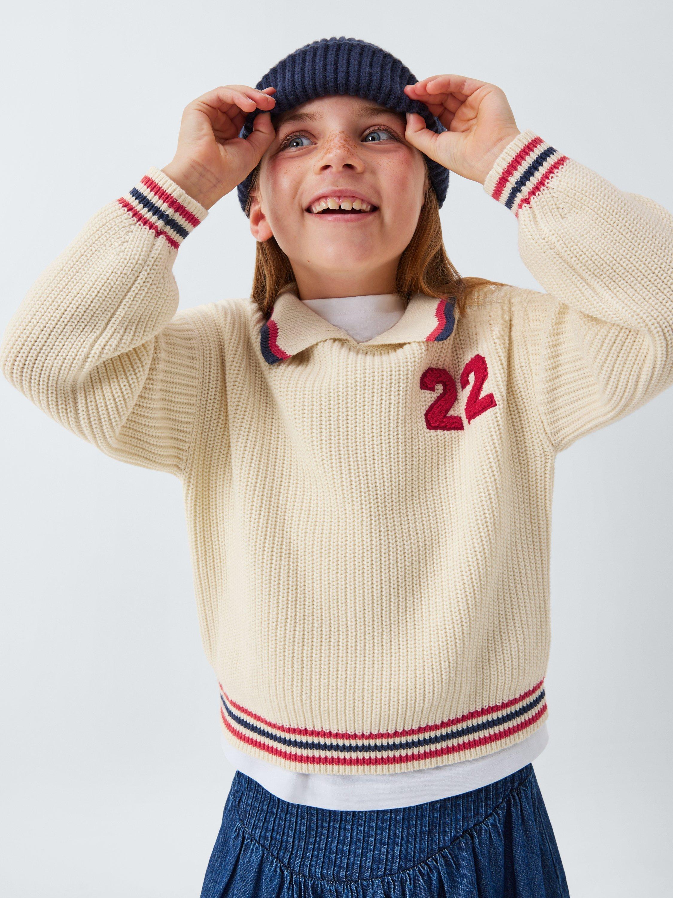 Product image 4 of 6, which shows John Lewis Kids' Varsity Knit Jumper, Cream, 3 years