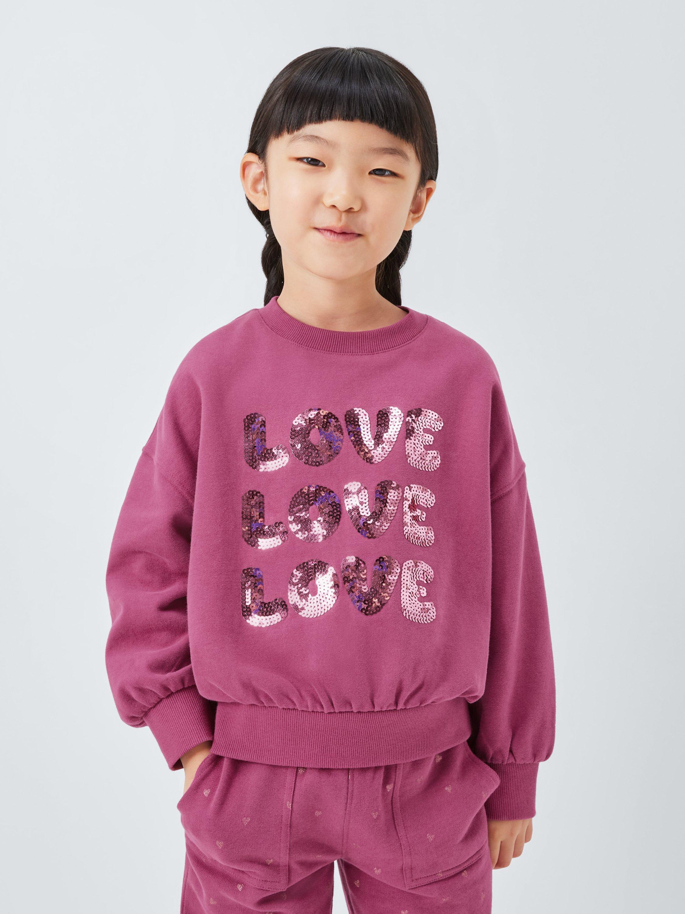Product image 2 of 7, which shows John Lewis Kids' Sequin Love Sweatshirt, Red, 3 years