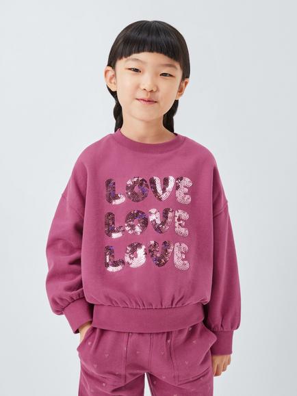 John Lewis Kids' Sequin Love Sweatshirt, Red - view 2, Red