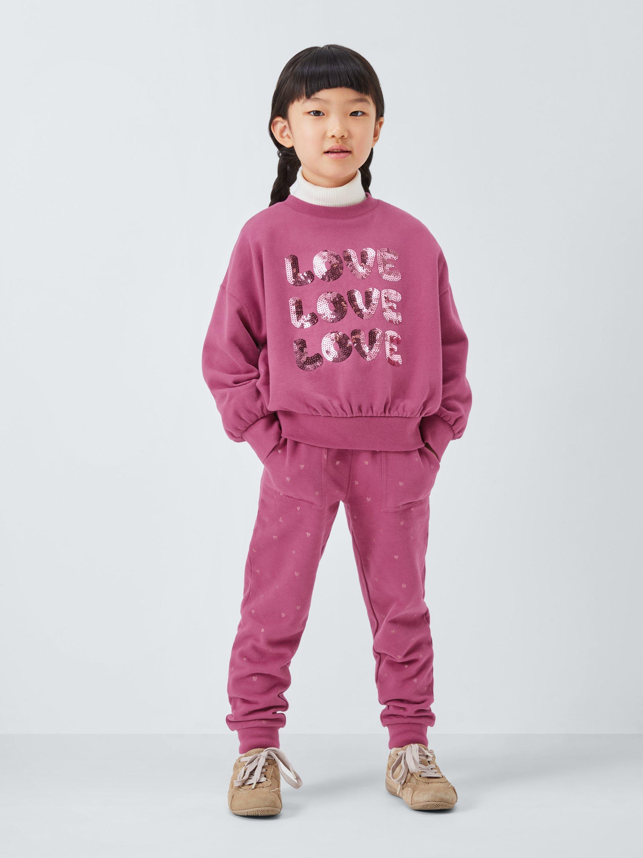 Product image 1 of 7, which shows John Lewis Kids' Sequin Love Sweatshirt, Red, 3 years