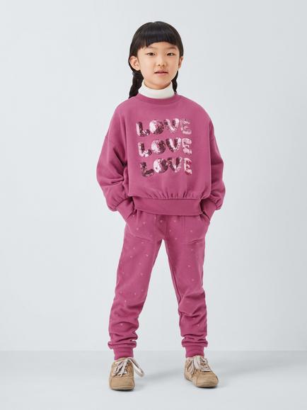 John Lewis Kids' Sequin Love Sweatshirt, Red, Red