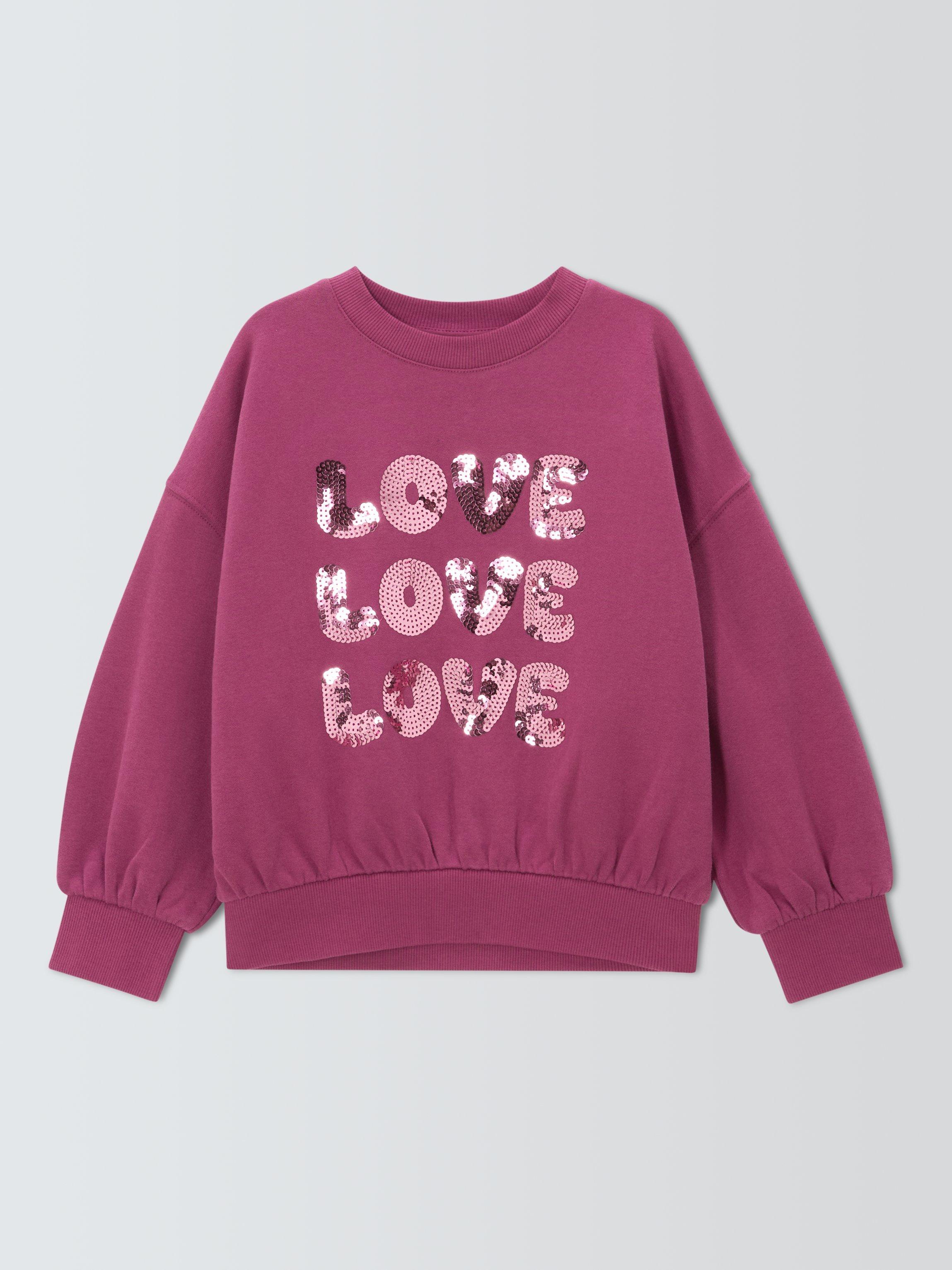 Product image 3 of 7, which shows John Lewis Kids' Sequin Love Sweatshirt, Red, 3 years