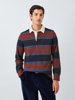 John Lewis Stripe Cotton Rugby Shirt, Navy/ Brown/ Blue