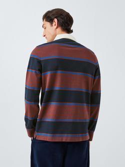John Lewis Stripe Cotton Rugby Shirt - view 2, Navy/ Brown/ Blue