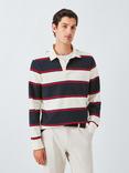 John Lewis Stripe Cotton Rugby Shirt, Navy/Egret/Red
