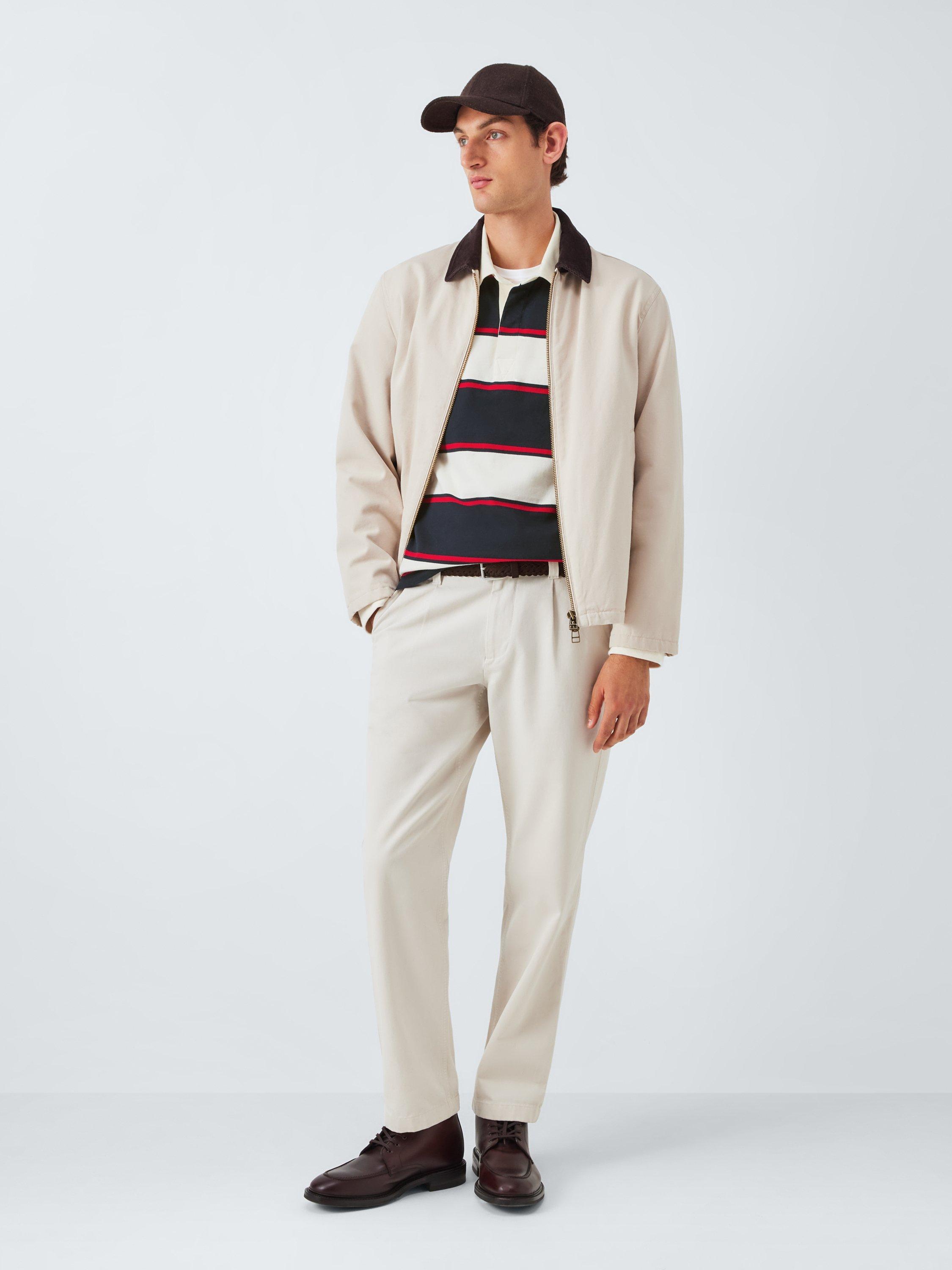 Product image 3 of 5, which shows John Lewis Stripe Cotton Rugby Shirt, Navy/Egret/Red, L
