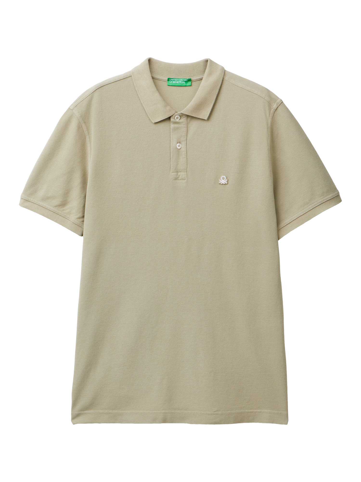 Product image 3 of 4, which shows Benetton Cotton Regular Fit Short Sleeve Polo Shirt, Military Green, S
