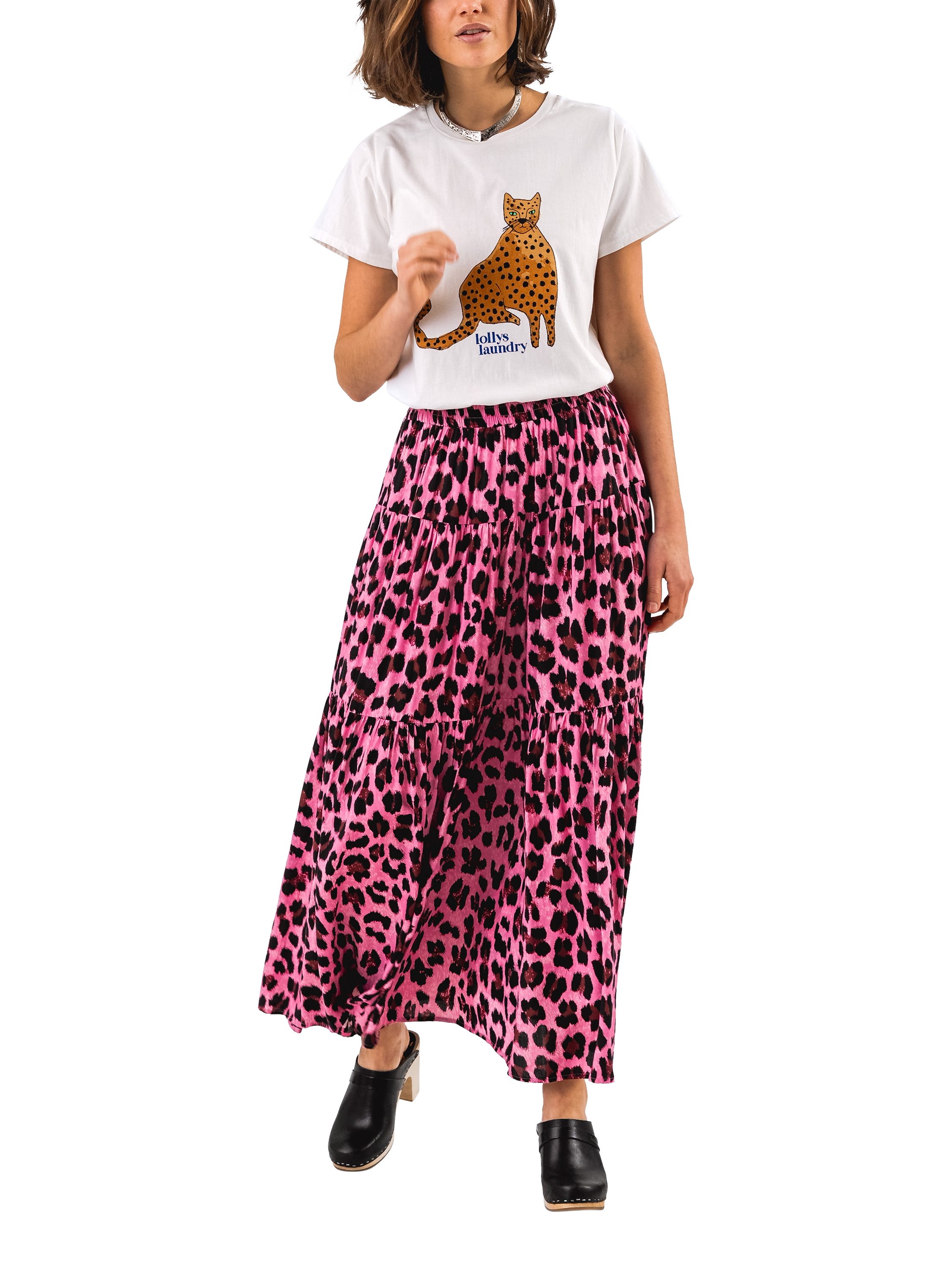 Product image 1 of 5, which shows Lollys Laundry Roma Leopard T-Shirt, White, XS